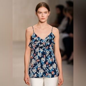 Rebecca Taylor 100% Silk Floral Printed Ruffled Sleeveless Camisole Size 6